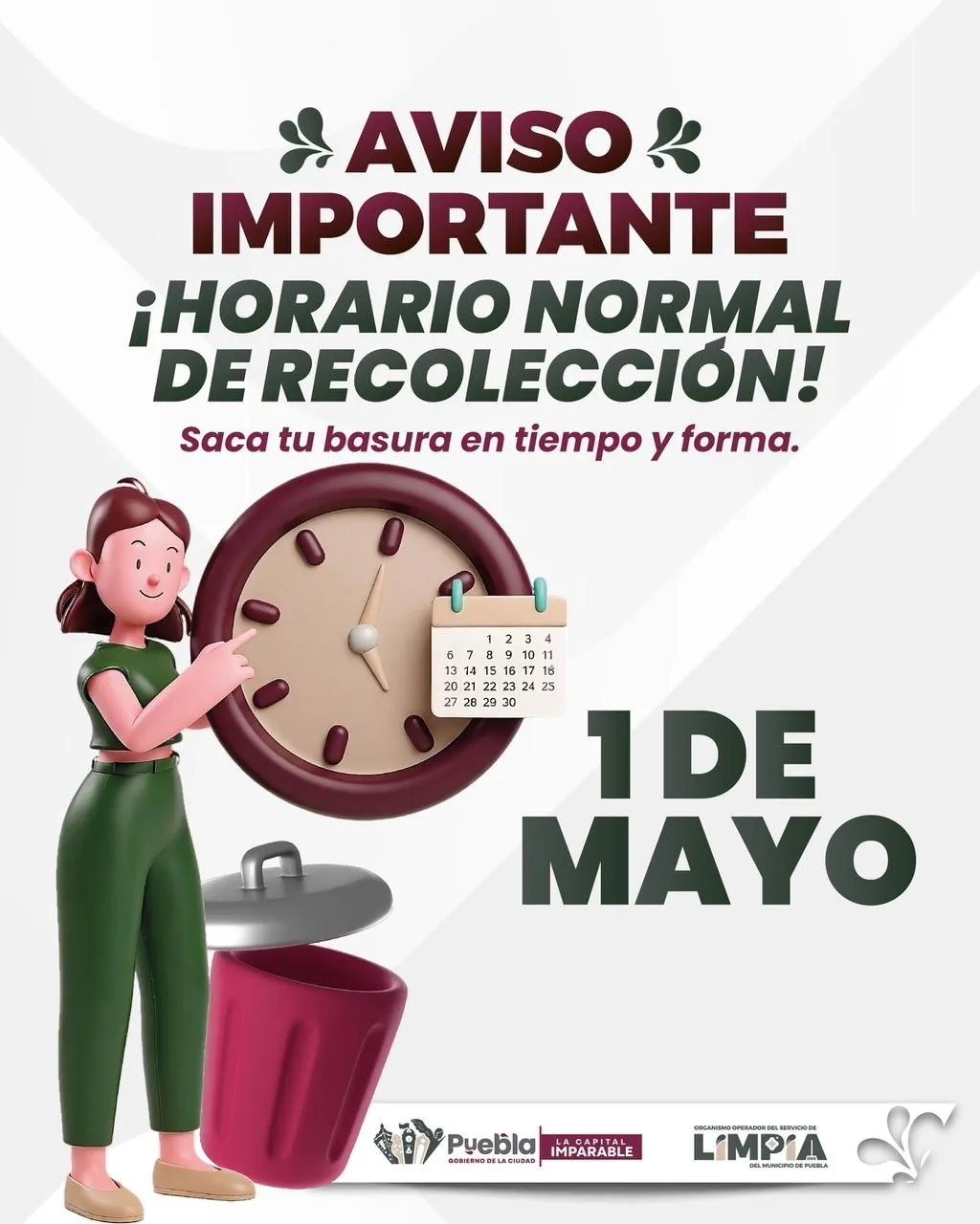 Servicio de recolección sin cambios el 1 de mayo