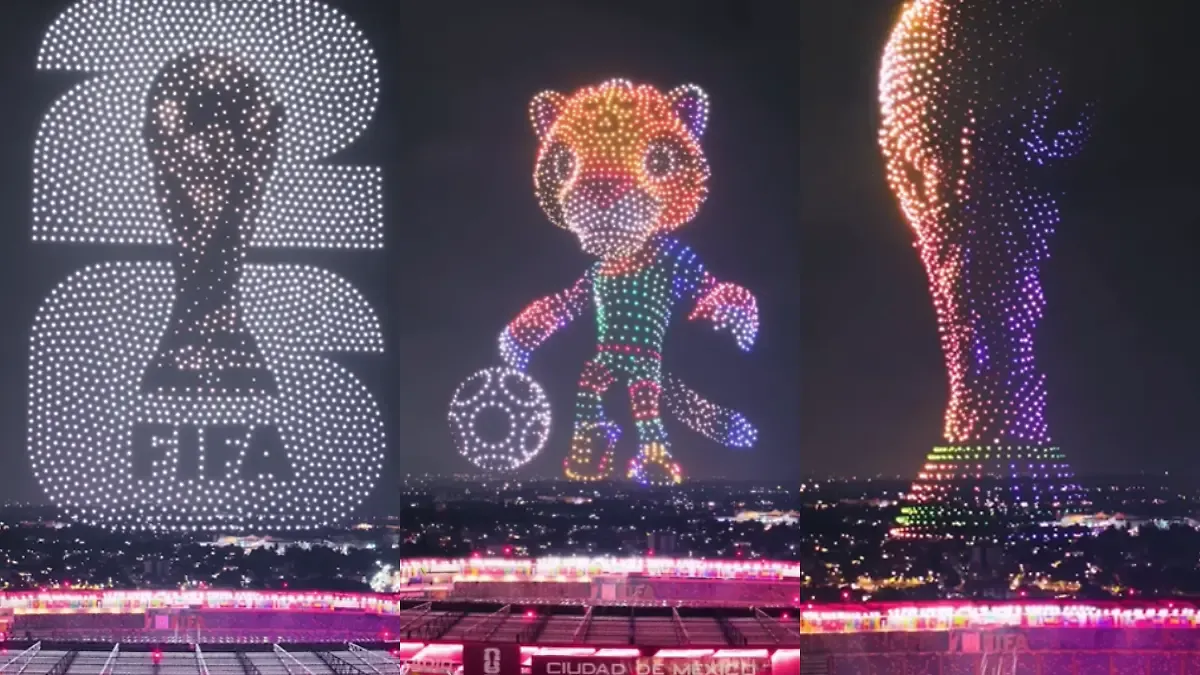 ¡El Mundial está aquí! Drones iluminan Estadio Ciudad de México con mascotas mundialistas a horas de la inauguración