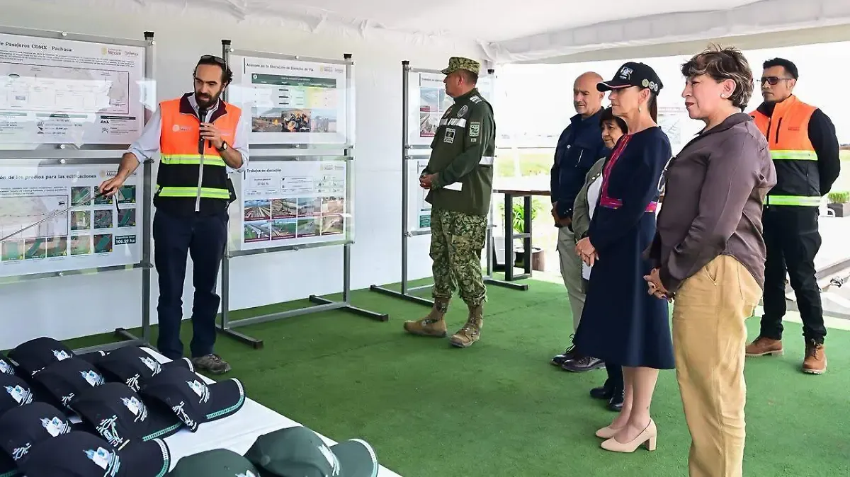 Sheinbaum y Delfina Gómez supervisan avance del Tren México-Pachuca en estación de Nextlalpan