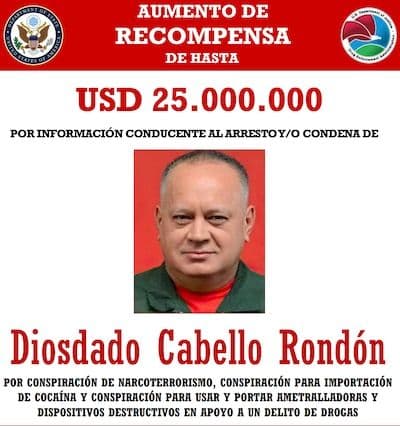 EU eleva recompensa por Diosdado Cabello a 25 millones de dólares